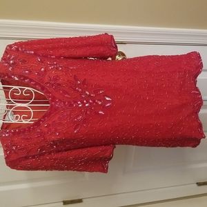 Vintage Candlelight red silk and sequined top